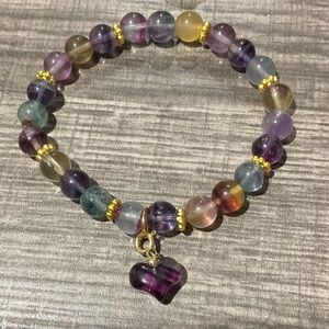 Multicolor Fluorite Hand Crafted Bracelet with Heart Charm